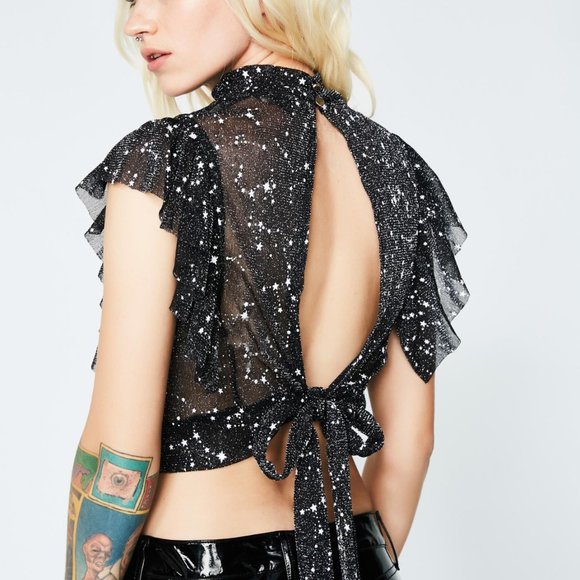 DollsKill Out of This World Ruffle Crop Top - Picture 1 of 3